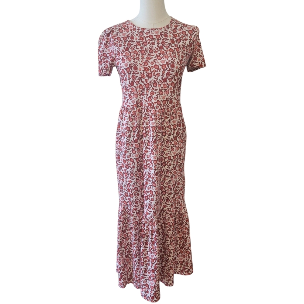 Boden Red Floral Tiered Midi Prairie Dress Size 2
